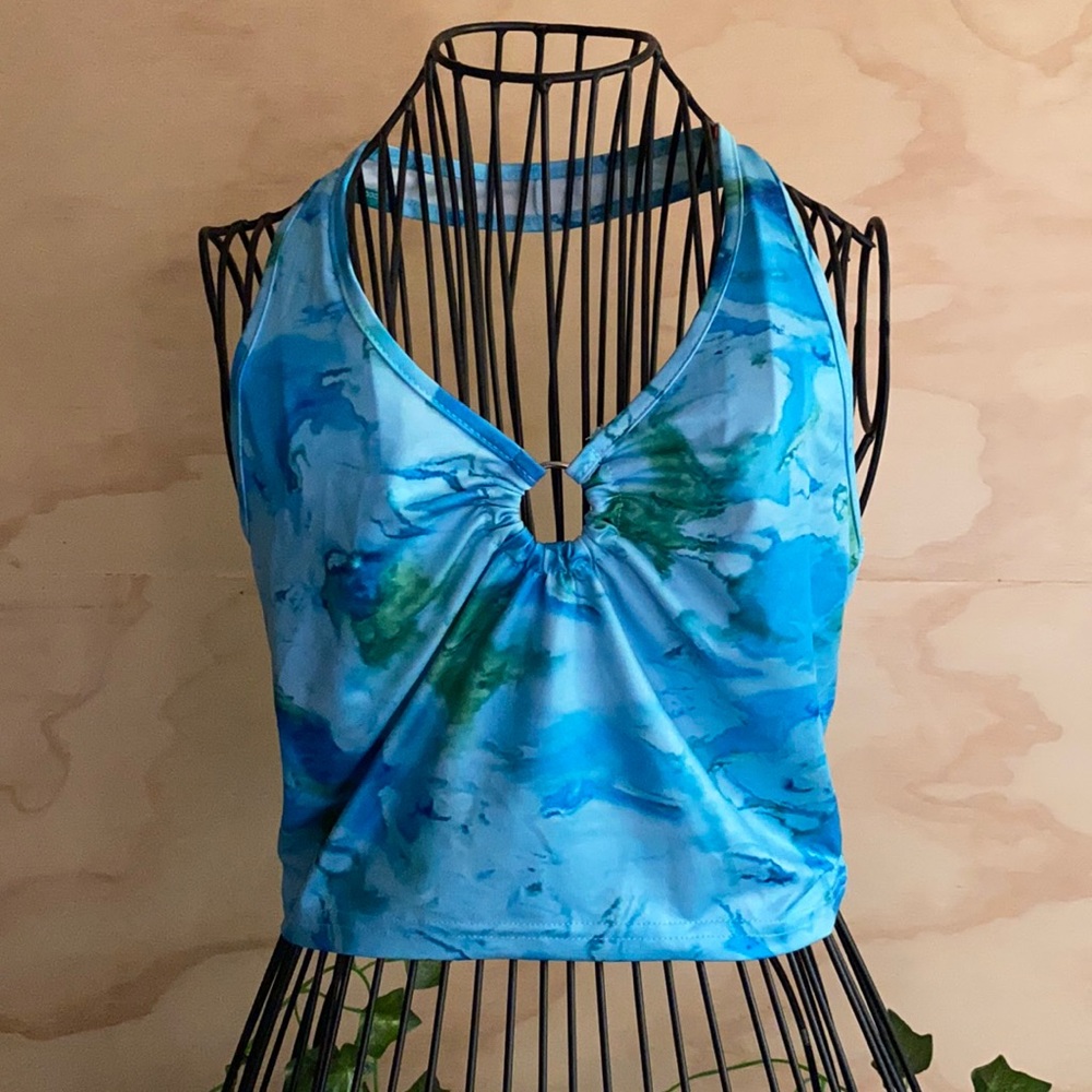 Blue Halter Top, Cutout, Cropped, Size Medium